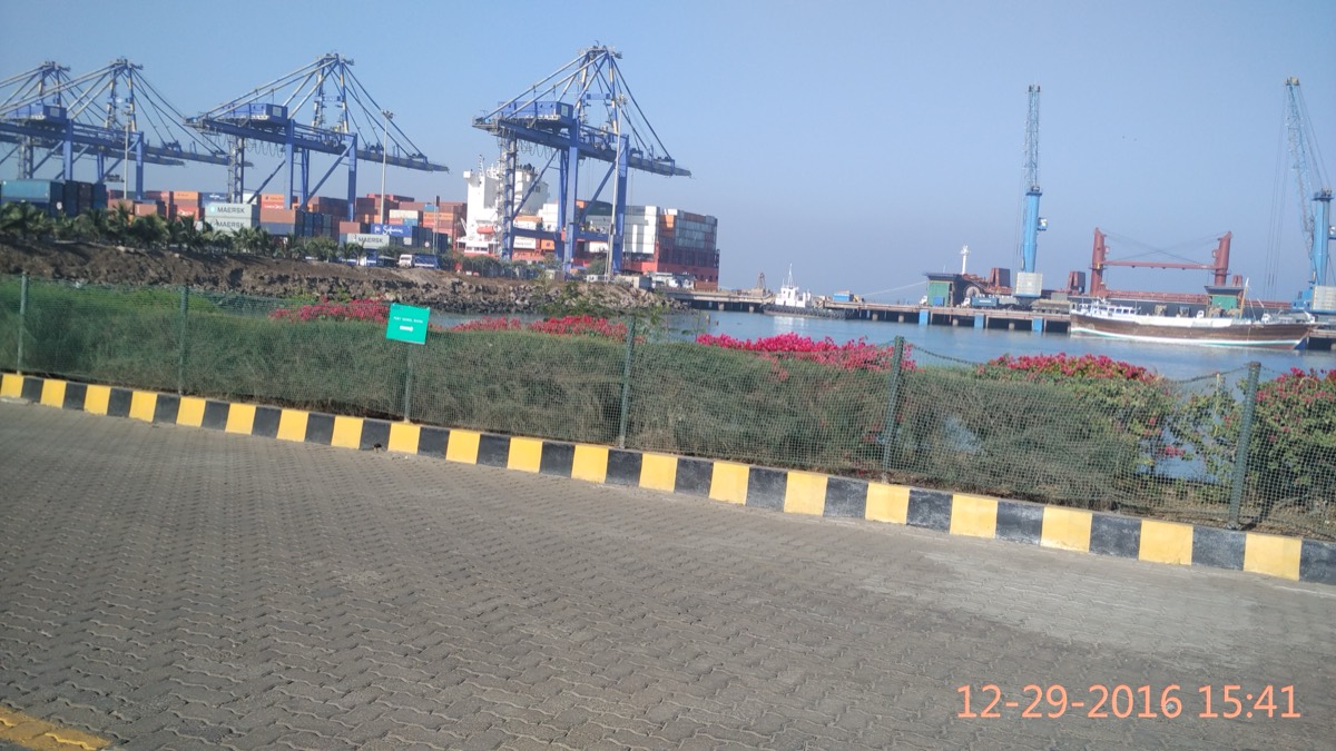 Mundra Port container terminal, gantry cranes and container stacks